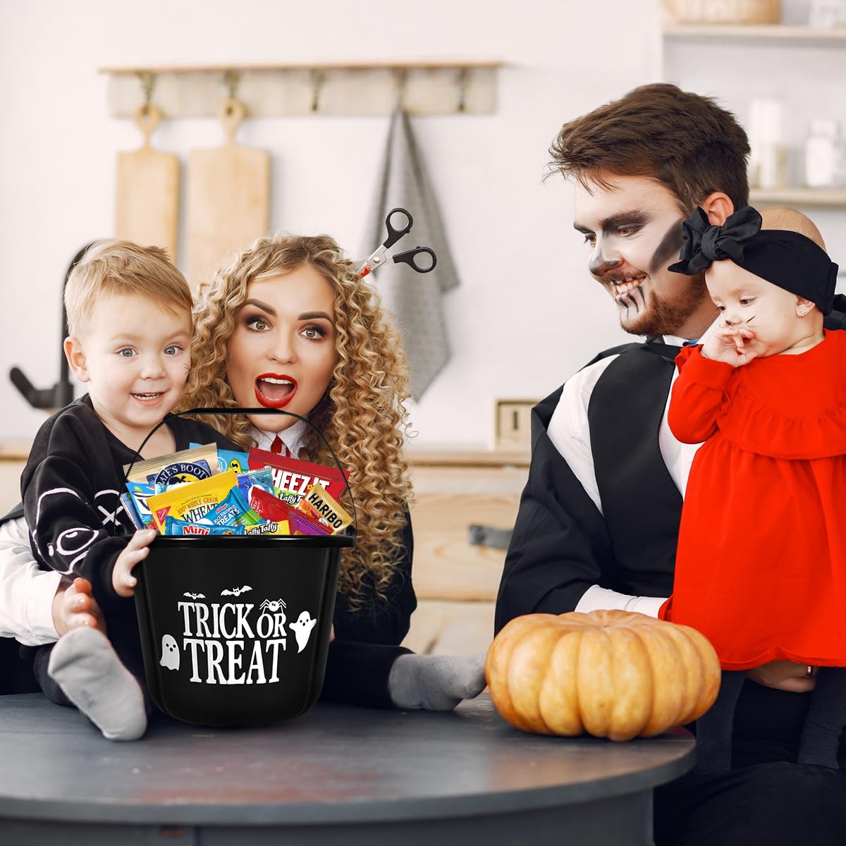 Halloween Basket Gift Care Package - 45 Count Snack Bucket Filled With Assorted Candy, Chocolates &   For Trick-Or-Treat, Classroom Parties, Office Events & Family Fun - Black
