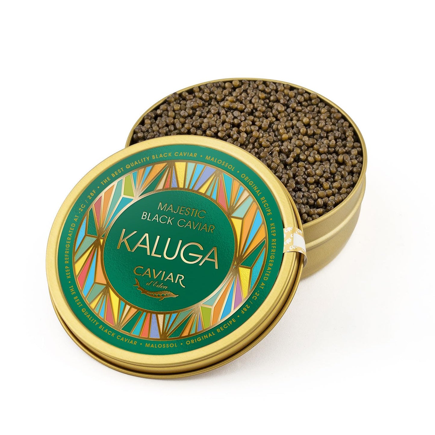 Majestic Collection - Premium Kaluga Sturgeon Black Caviar - 1.1 Oz / 30 G In Metal Jar - Kaluga Black Caviar With Classical Mal