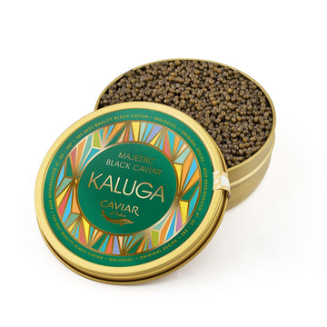 Majestic Collection - Premium Kaluga Sturgeon Black Caviar - 1.1 Oz / 30 G In Metal Jar - Kaluga Black Caviar With Classical Mal