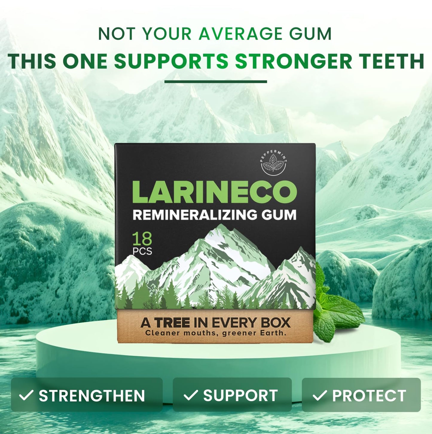 Larineco Remineralizing Gum with Nano Hydroxyapatite & Xylitol - Sugar-Free Cinnamon Xylitol Gum - Plastic-Free  Dye-Free  Aspartame-Free - Natural Base - 18 Pieces (18 Count (Pack of 2)  Peppermint)