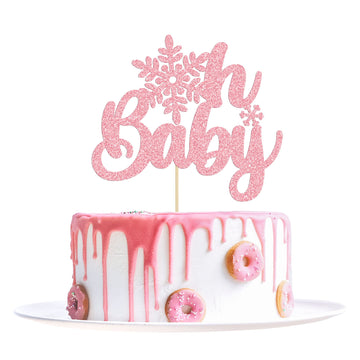 1Pc Snowflake Oh Baby Cake Topper Glitter Baby Shower Snowflake Cake Pick Decorations For Winter Snowflake Theme Baby Shower Kid