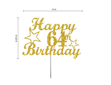 64 Birthday Cake Topper Gold Glitter, Party Decoration Ideas, Premium Quality, Sturdy Doubled Sided Glitter, Acrylic Stick. Made