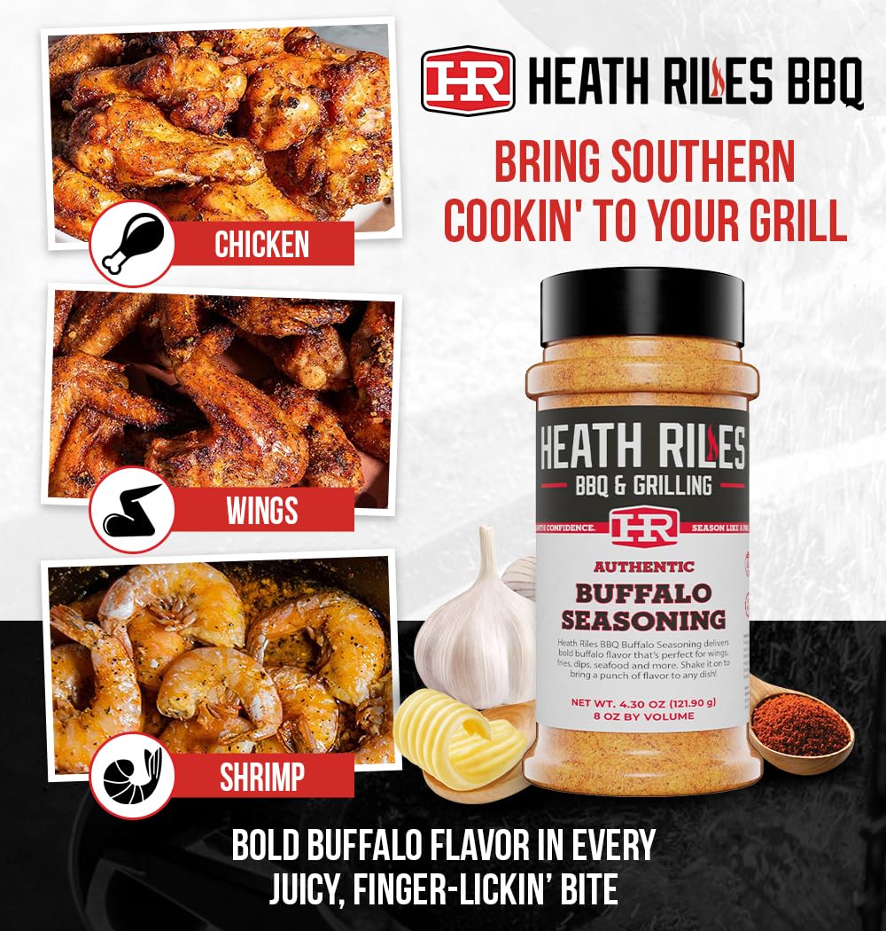 Heath Riles Bbq Rub - Buffalo Seasoning, Champion Pitmaster Recipe, Legendary Rubs For Smoky Aroma & Grilling, 80+ Bbq Championships, 8 Oz.