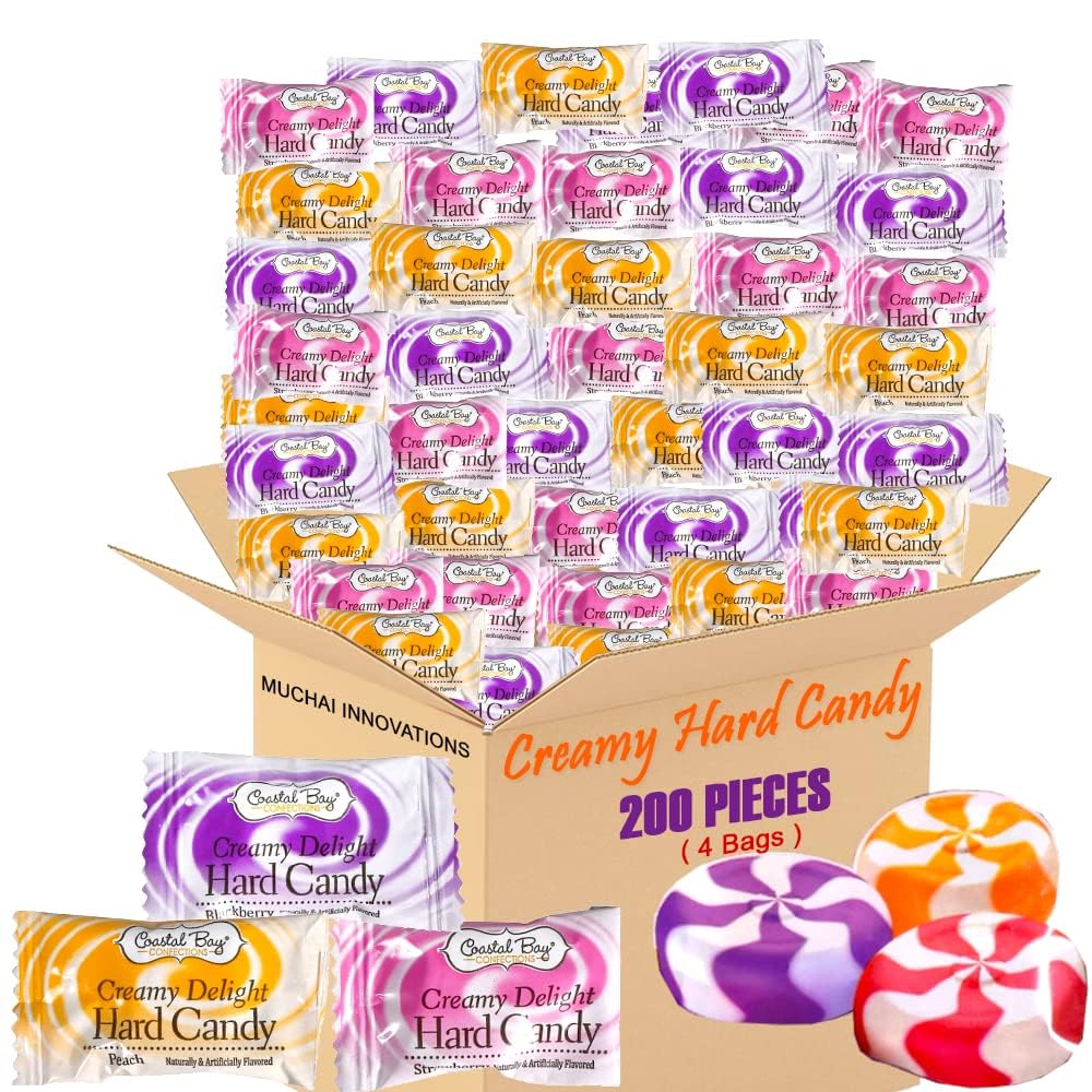 Generic Creamy Delight Hard Candy, Strawberry Peach Blackberry, 24 oz (200 count), Individually Wrapped, 17.5 x 8.3 x 20.8 cm