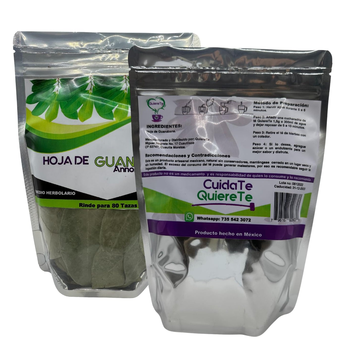 Soursop Tea, Quiere Te, 3.5 Oz (100 Grams), 2 Pack, Up To 132 Cups, Loose Leaf Tea, Resealable Bag, Guanabana Tea, Soursop Leave