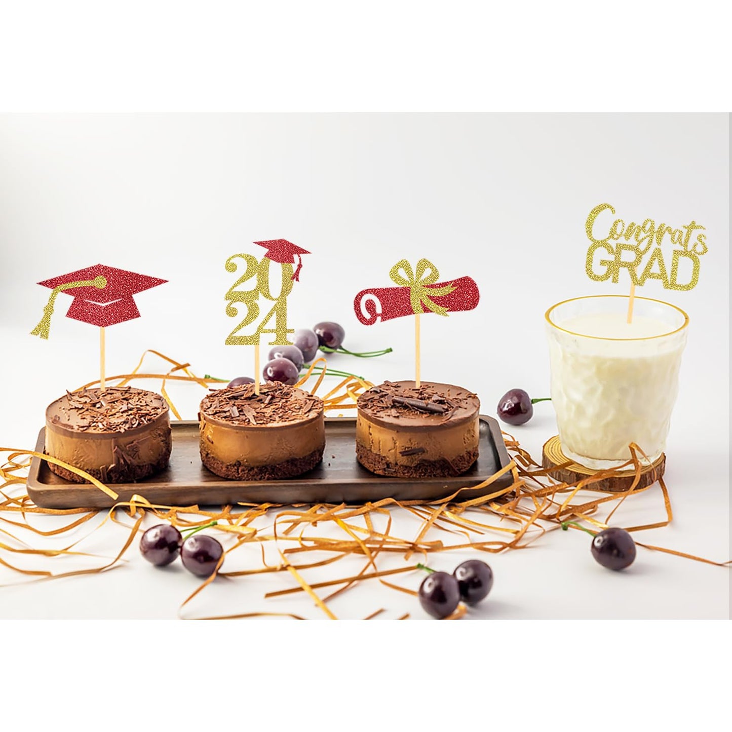 24Pcs Graduation Cupcake Toppers, Graduation Decorations Class Of 2024 Cupcake Toppers- Graduation Cupcake Picks For Graduation