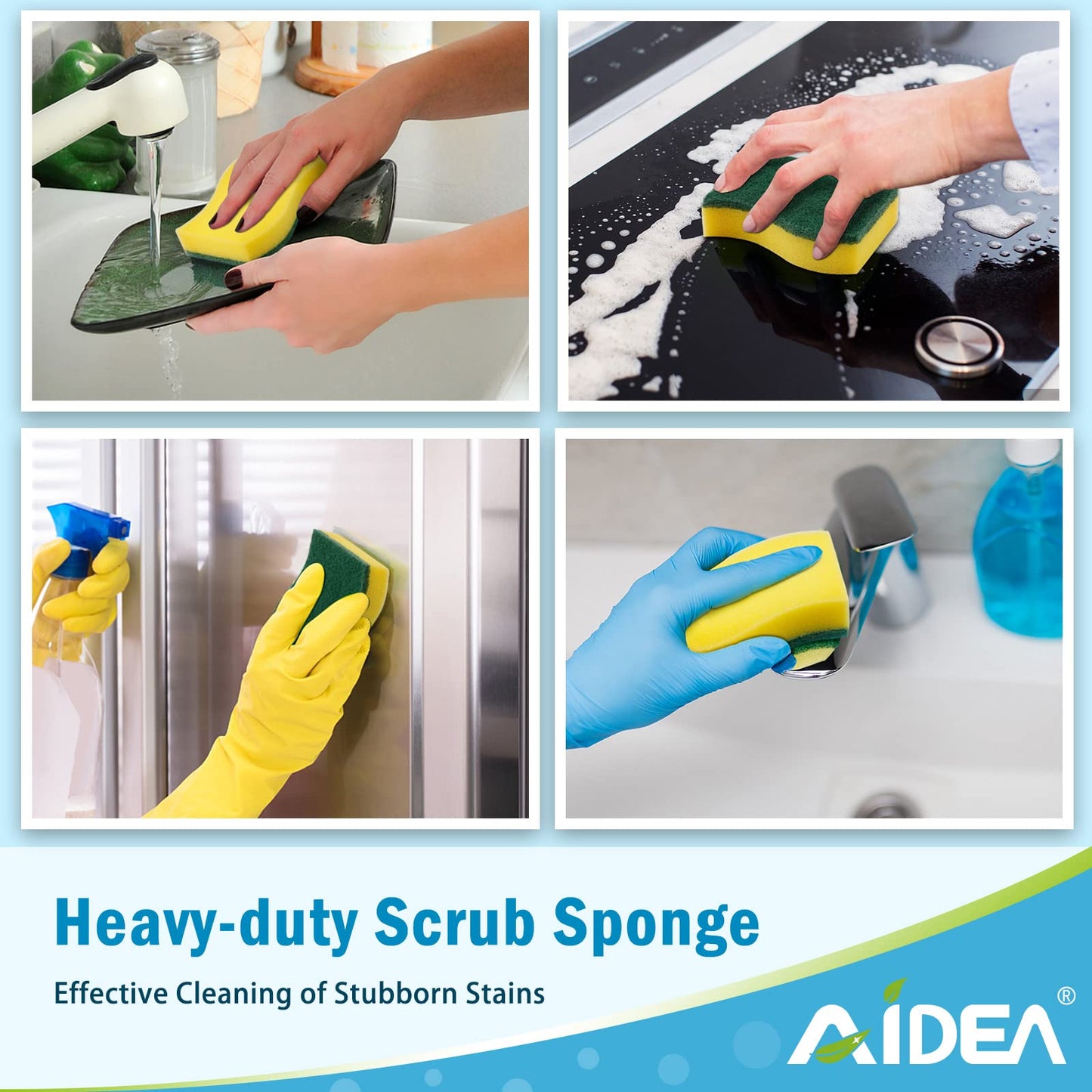 Aidea Heavy Duty Scrub Sponge-50 Count, Cleaning Sponge, Kitchen Dish Sponge, Effortless Cleaning Eco Scrub Pads For Dishes,Pots