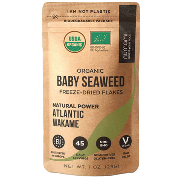 Organic Wakame Flakes - 1Oz. Young Pure Seaweed Grown In North Atlantic. Usda Certified And Freeze-Dried Premium Quality. Soft T