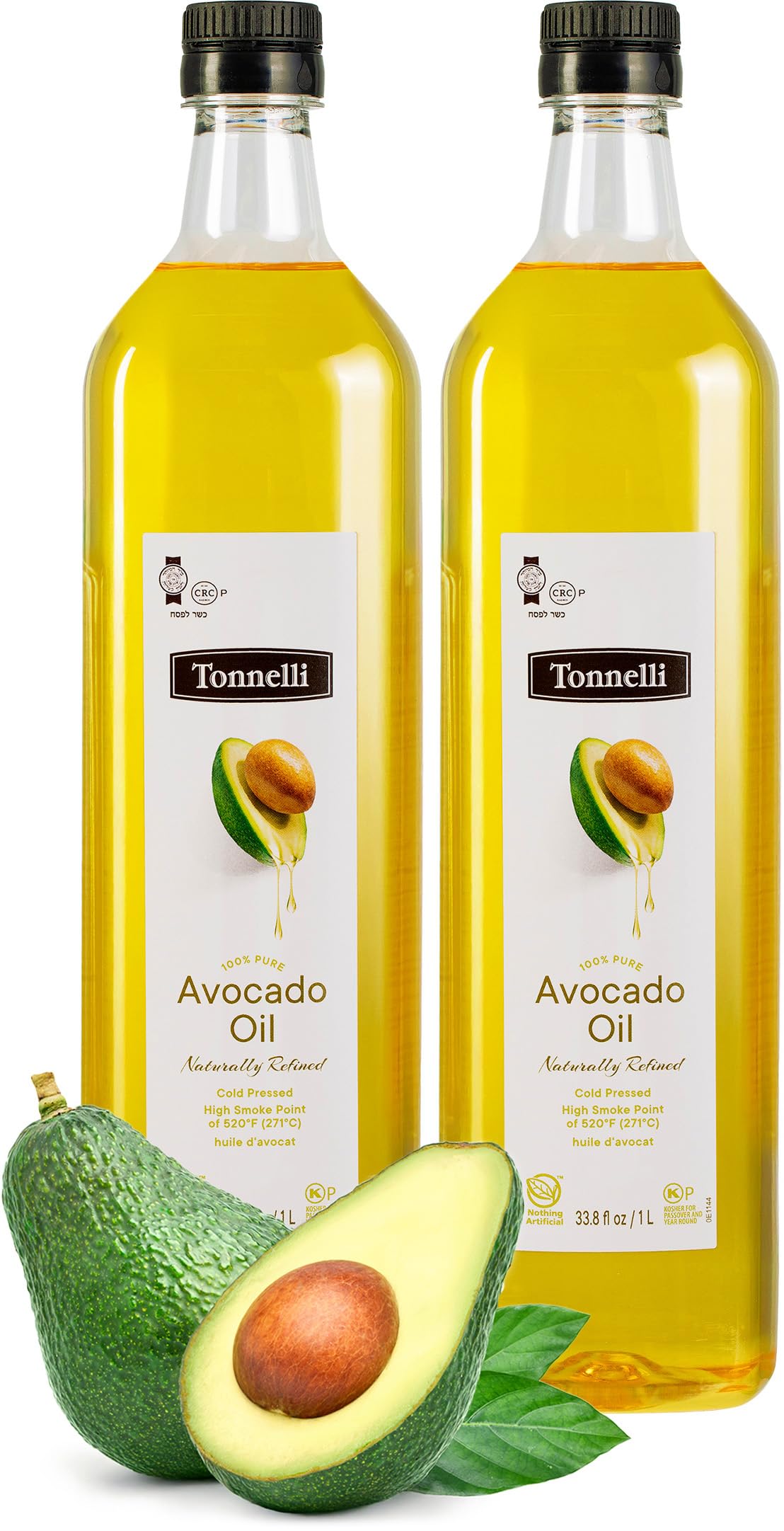 Tonnelli Premium Cold Pressed Naturally Refined Avocado Oil, 1 Liter (2 Pack) | High Smoke Point 520F | Product of Spain | Certi