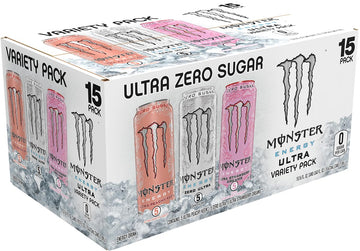 Monster Energy Ultra Variety Pack, Zero Ultra, Ultra Peachy Keen, Ultra Strawberry Dreams, Sugar Free Energy Drink, 16 Ounce (Pack Of 15)