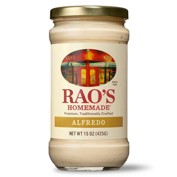 Raos Homemade Alfredo Sauce 15 oz, Creamy Pasta Sauce, enhanced Quality Blend of Parmesan & Romano Cheese, Cream and Butter