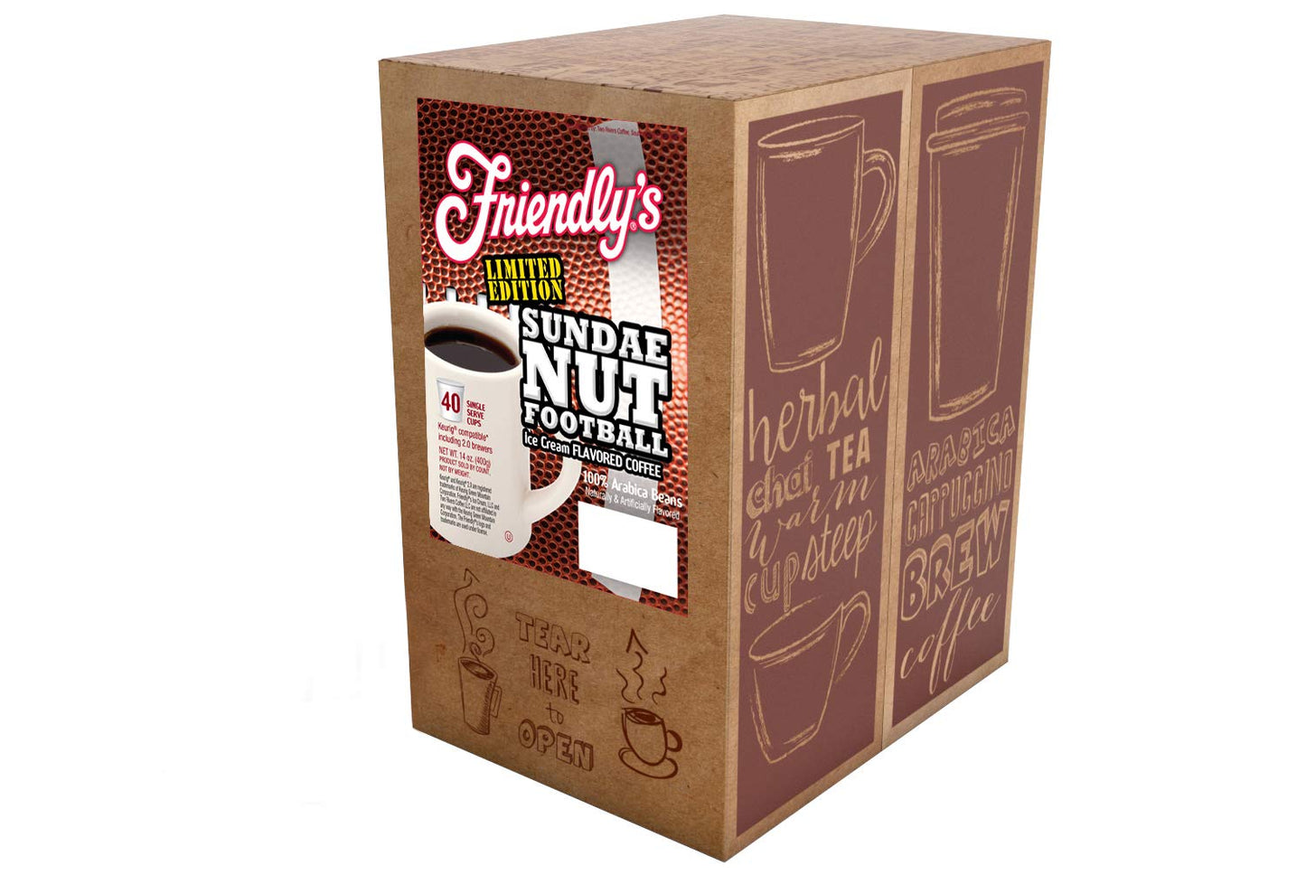 Friendlys Flavored Ice Cream Coffee Pods, Compatible with Keurig, Sundae Nut Football, 40 Count