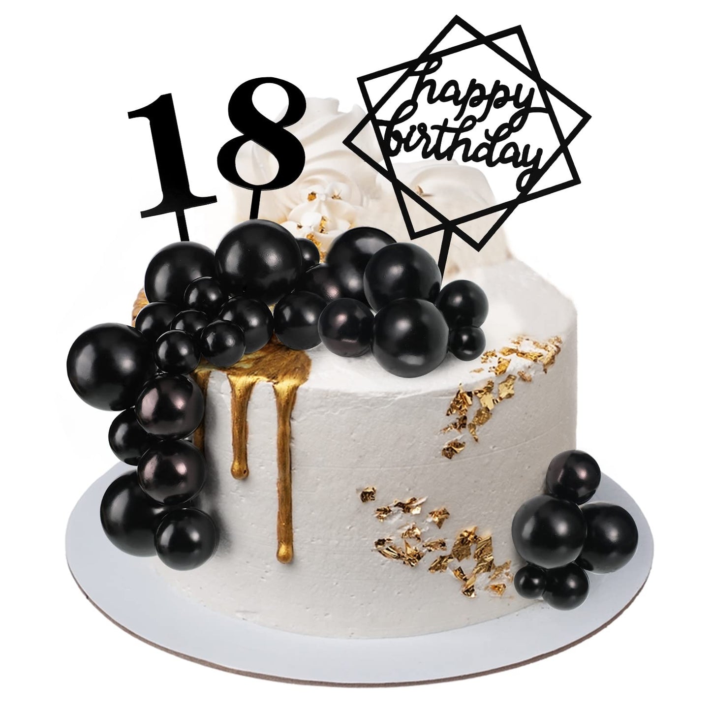Yulejo 38 Pieces Ball Cake Decorations Set, Acrylic Cupcake Picks, Number 0-9, Black, Model Yulejo-Cake Topper-08