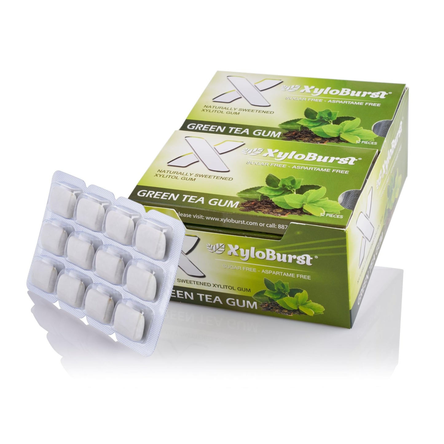 XyloBurst Gum | Xylitol Chewing Gum | Sugar Free, Gluten Free, Keto Friendly | Aspartame Free Gum For Oral Health | Green Tea | 
