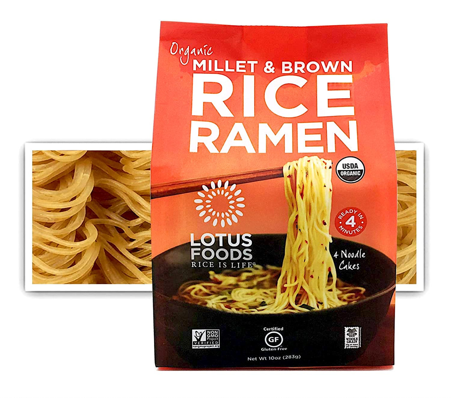 Lotus Foods Organic Millet & Brown Rice Ramen - Gluten Free Rice Ramen, Whole Grain Ramen Noodles, Low Sodium Rice Noodles, Usda Organic, Gluten Free, Vegan - 10 Oz Bags (Pack Of 6)