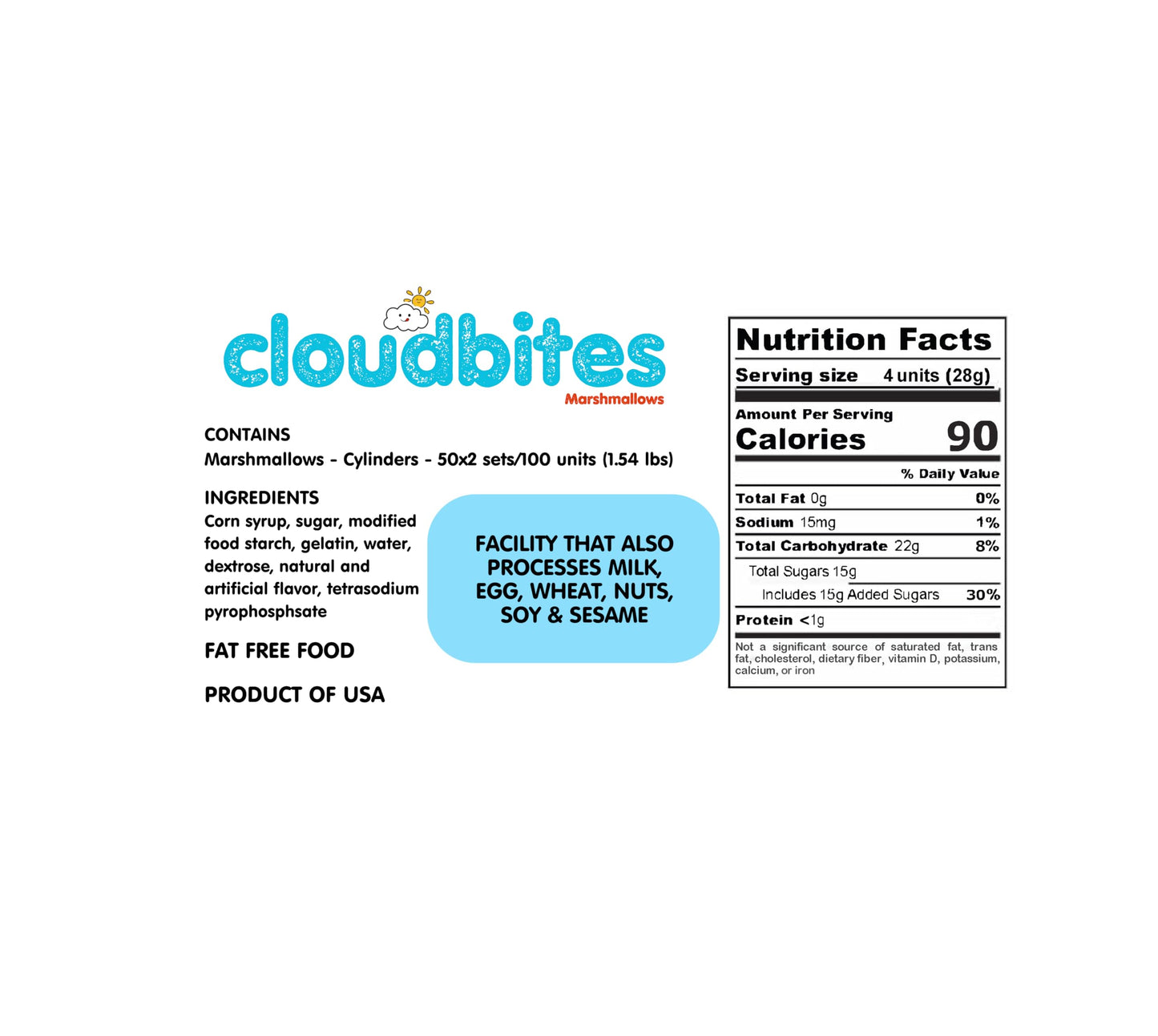 Cloudbites Individually Wrapped Marshmallows | Cylinder 1'' | 50 X 2 Sets (100 Units) | Great For S'Mores Or Snacks (Cylinder)