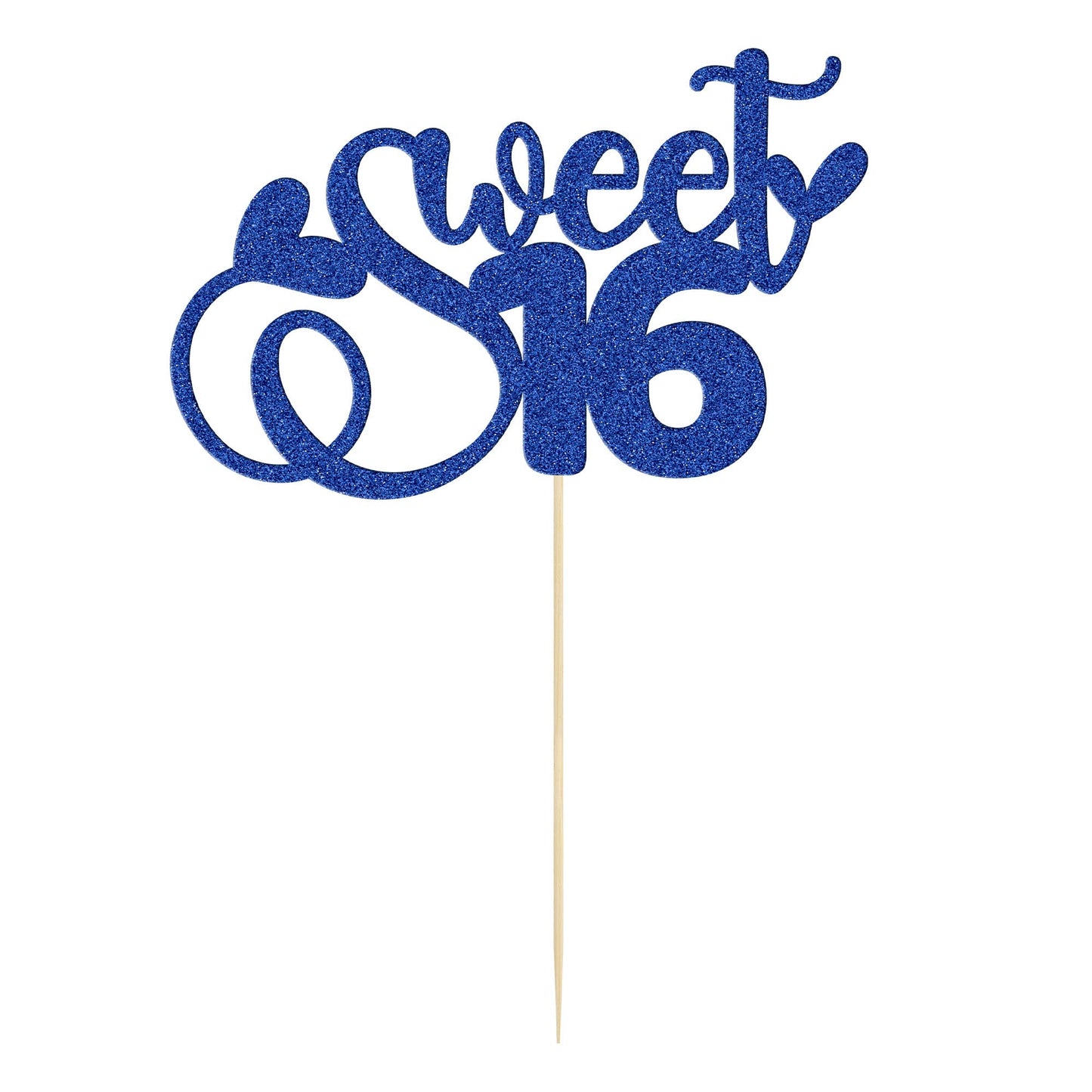 1Pc Sweet 16 Cake Topper Deep Blue Glitter 16Th Birthday Cake Pick Decorations For Cheers To 16 Years Old 16Th Birthday Party Ca