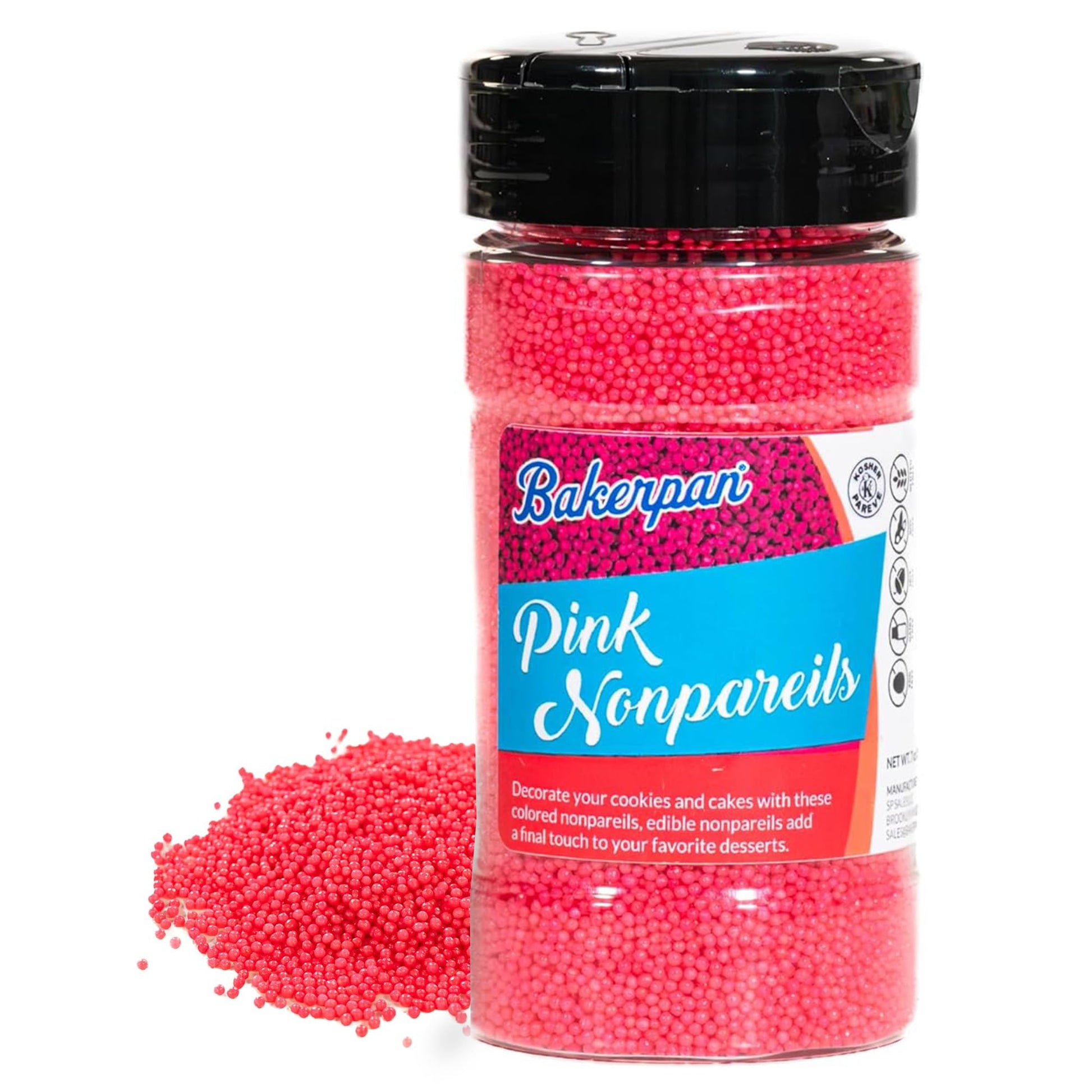 Bakerpan Pink Nonpareils Sprinkles - 7 Ounces Pink Sprinkles for Cake Decorating - Edible Nonpareils for Cupcakes, Ice Cream, Ca