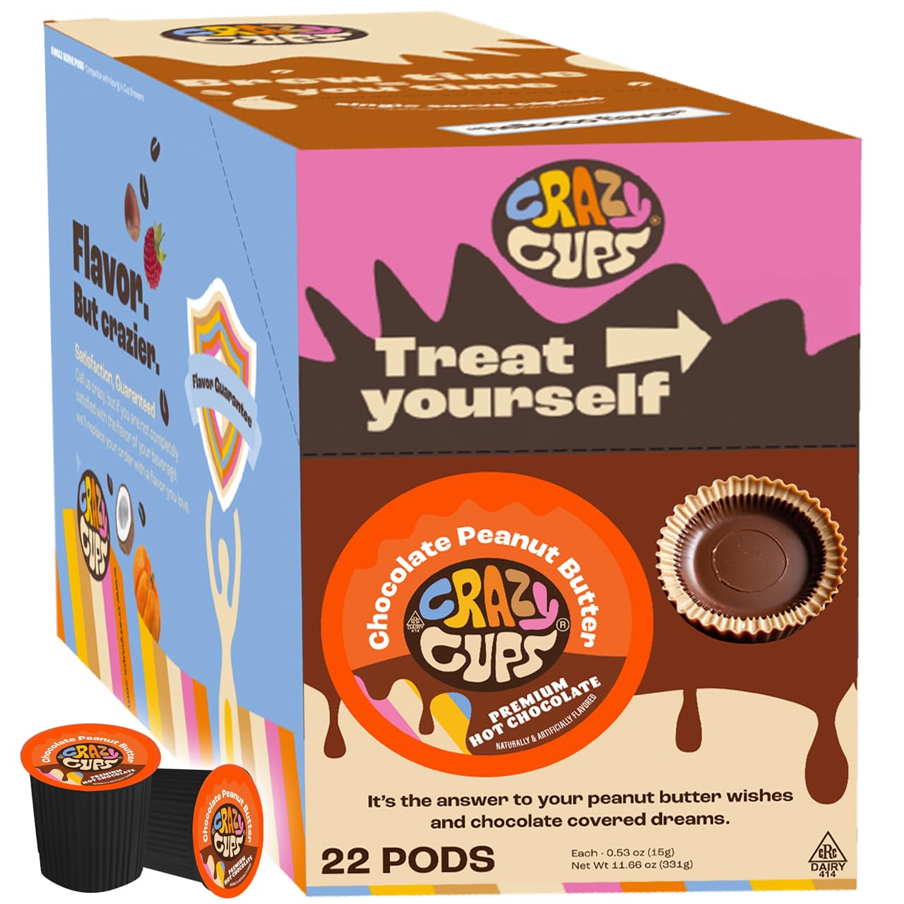 Crazy Cups Peanut Butter Hot Chocolate Pods  Perfect Peanut Butter Cup Hot Chocolate For Keurig K Cups Beverage Makers  Rich And Creamy Peanuts Hot Cocoa  22 Count
