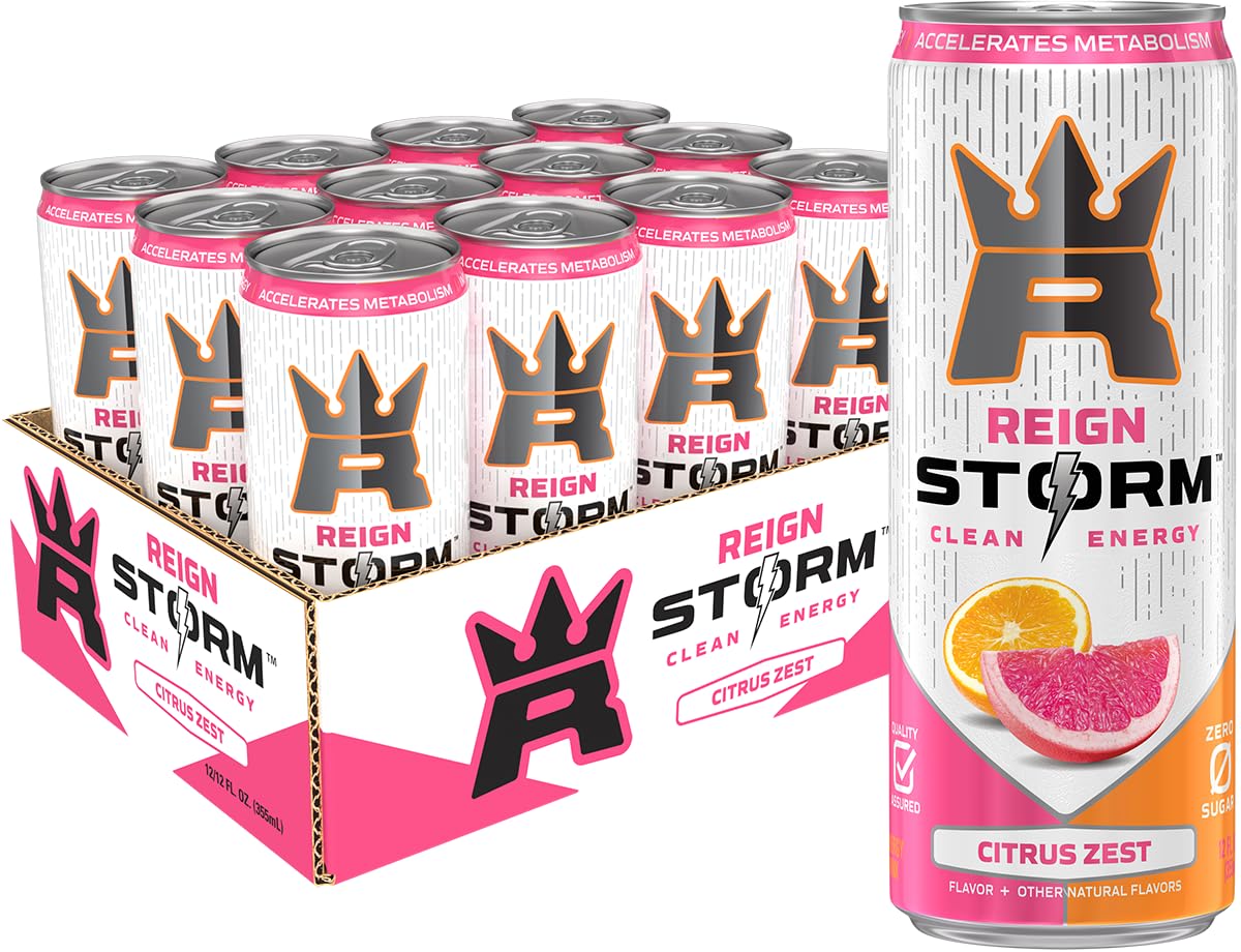 REIGN Storm Fitness Energy Drink, Citrus Zest Flavor, 12 Fl Oz, Pack of 12