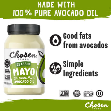 Chosen Foods 100% Avocado Oil Mayonnaise, Gluten & Dairy Free, 32 Fl Oz - Keto & Paleo Friendly for Sandwiches, Dressings, and Sauces