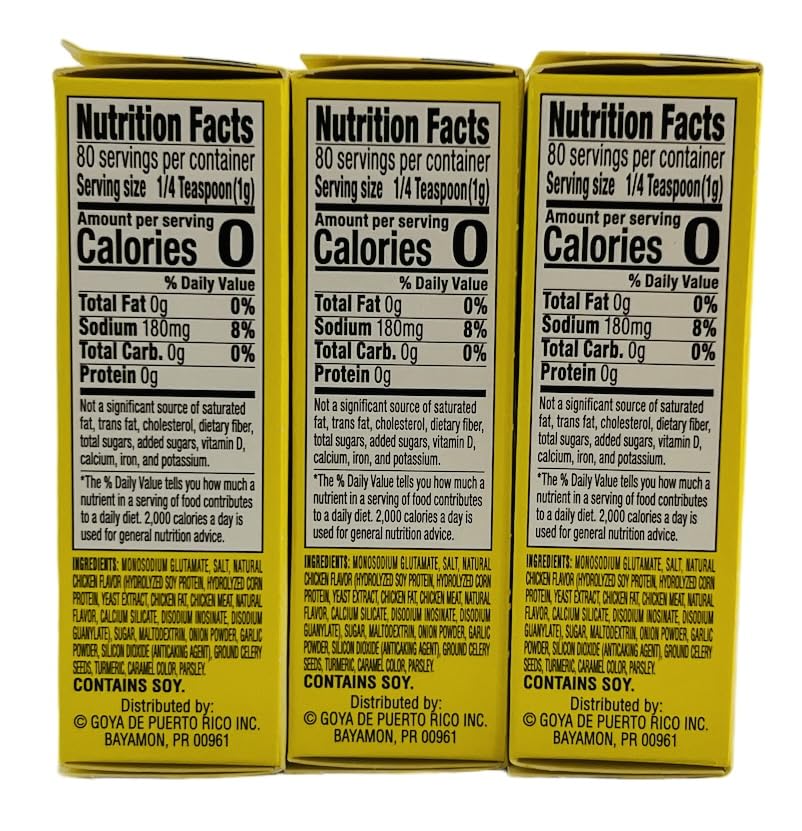 Generic Goya Chicken Flavored Powdered Bouillon Reduced Sodium Pack Of 3 Boxes (Cubitos En Polvo Reducido En Sodio)