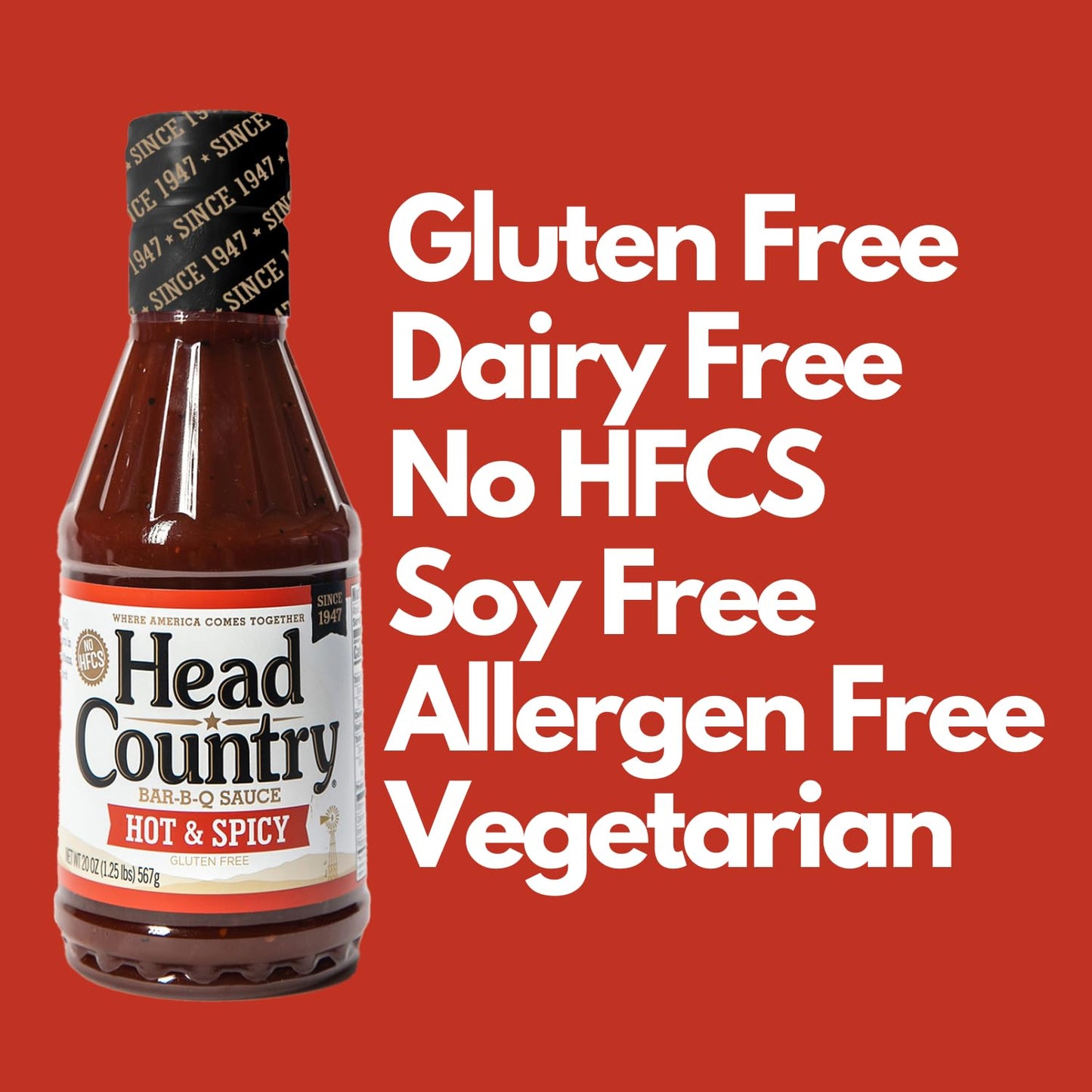 Head Country Bar-B-Q Sauce, Hot & Spicy | Soy Free, Gluten Free Spicy Bbq Sauce With No Added Preservatives | Spicy & Tangy Championship Barbecue Sauce For Pizza, Spuds & Wings | 20 Ounce, Pack Of 1