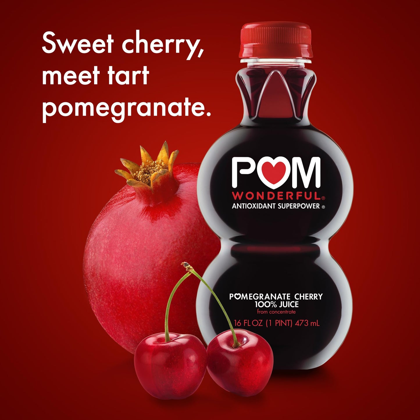 POM Wonderful Pomegranate Cherry 100% Juice, 16 Fl Oz (Pack of 6)