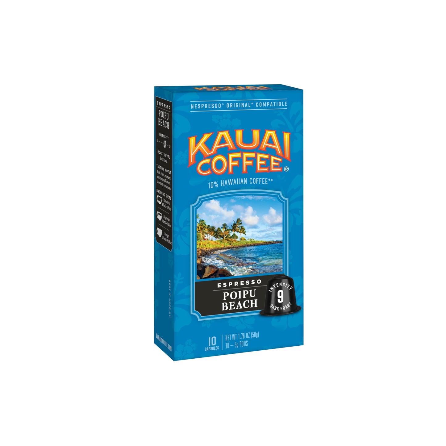 Kauai Coffee Espresso Pods Compatible with Nespresso – Dark Roast, 10 Count, Arabica Coffee, Rich Cocoa & Smoky Finish