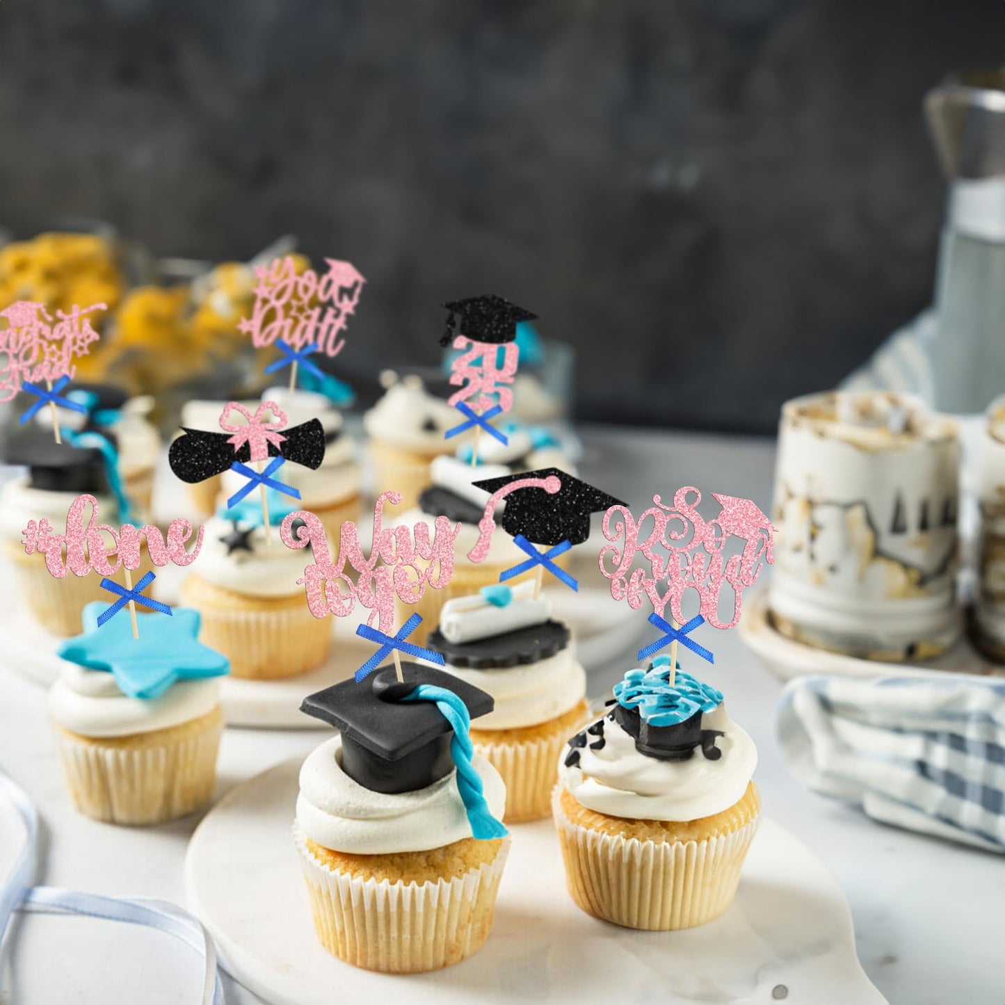 Gyufise 32Pcs Graduation Cupcake Toppers 2025 Glitter Class Of 2025 Cupcake Toppers Supplies Congrats Grad Cap Diploma 2025 Cupc