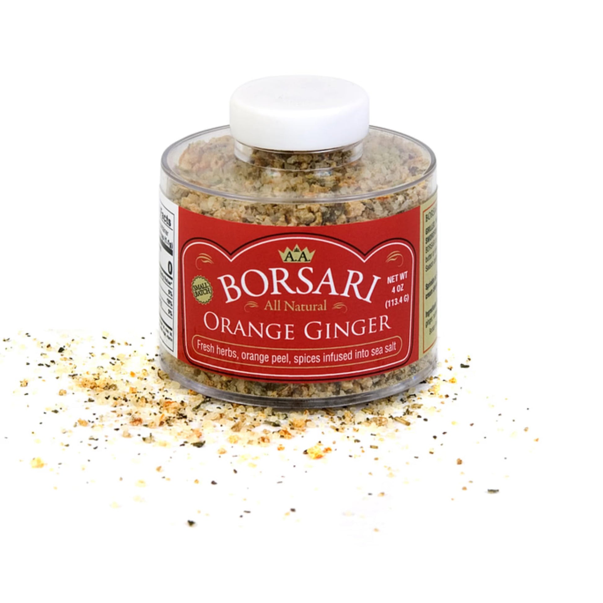 BORSARI Orange Ginger Seasoned Salt, Gourmet Multi-Purpose Seasoning, Gluten Free, 4 oz Shaker Bottle