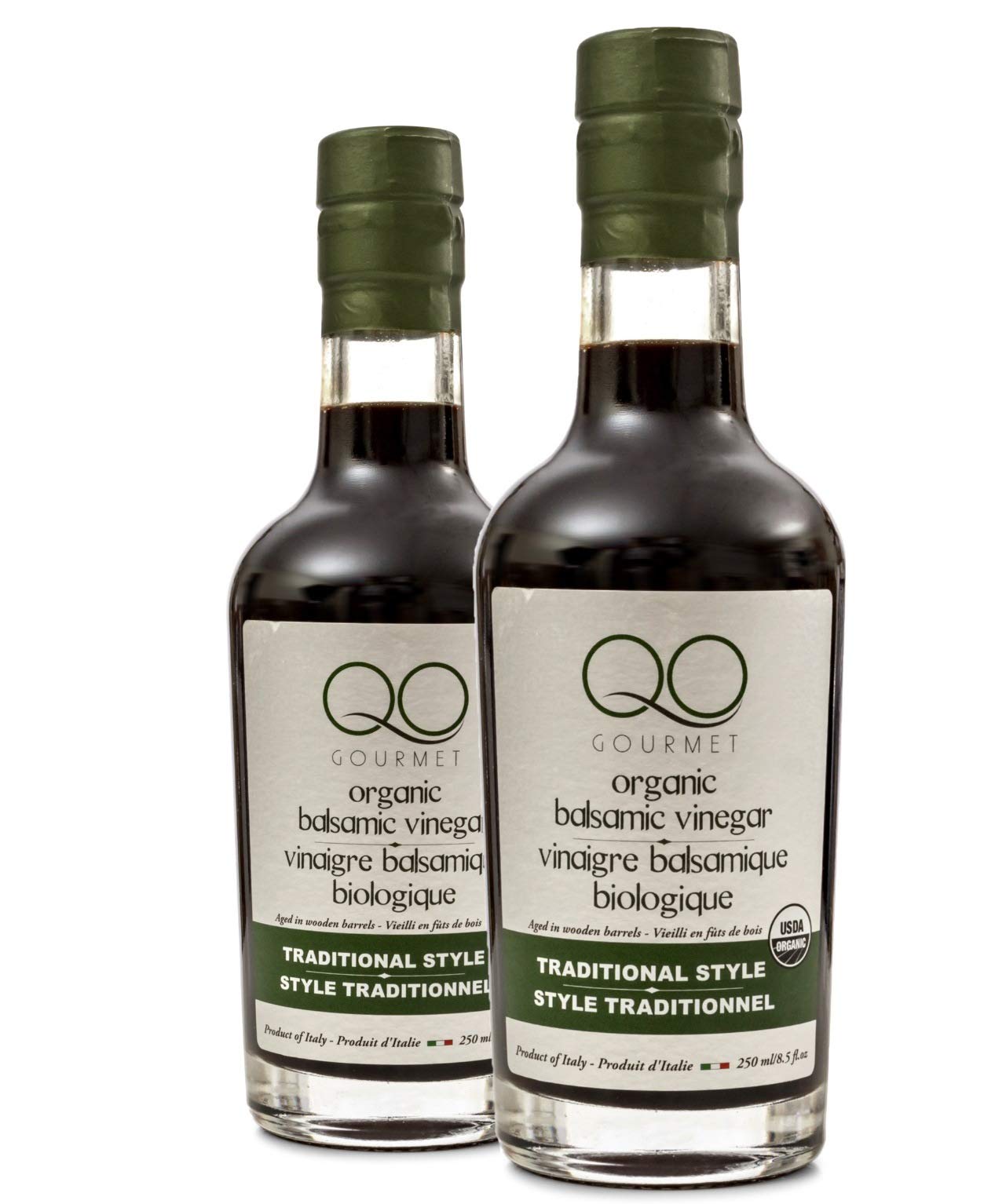 Qo Gourmet Organic Italian Barrel Aged Thick Balsamic Vinegar Of Modena Traditional Style | Gift Set | High Density Top-Grade Italian Vinegar | Aceto Balsamico | Produced And Bottled In Modena  Italy