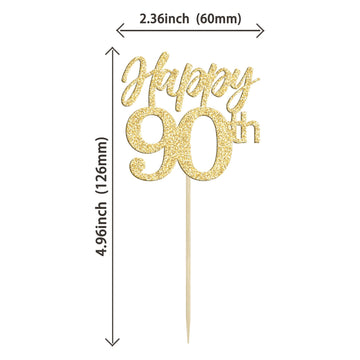 Gyufise 24Pcs Happy 90Th Cupcake Toppers Glitter Number 90 Ninety Cheers To 90 Cupcake Food Picks Decorations For 90Th Birthday