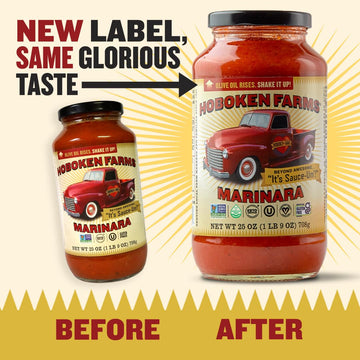 Hoboken Farms Marinara Sauce, No Sugar Added, Low Sodium, Non-GMO, Keto, 25oz, Pack of 2