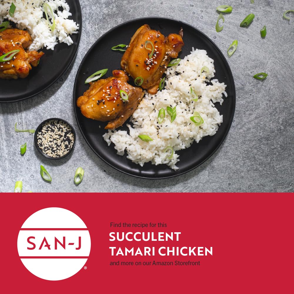 San-J - Organic Gluten Free Tamari Soy Sauce with 50% Less Sodium - Made with 100% Whole Soy - Specially Brewed - 10 oz. Bottle