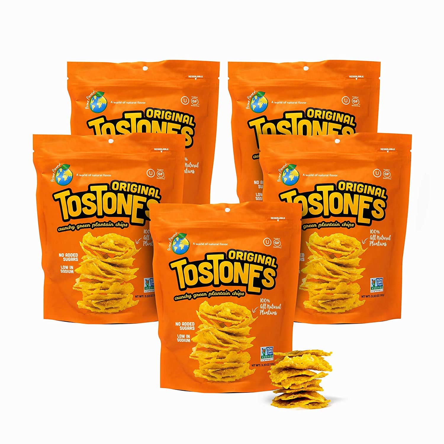 Prime Planet TOSTONES Green Plantains Crunchy Chips 5 Pack 3.53 Oz