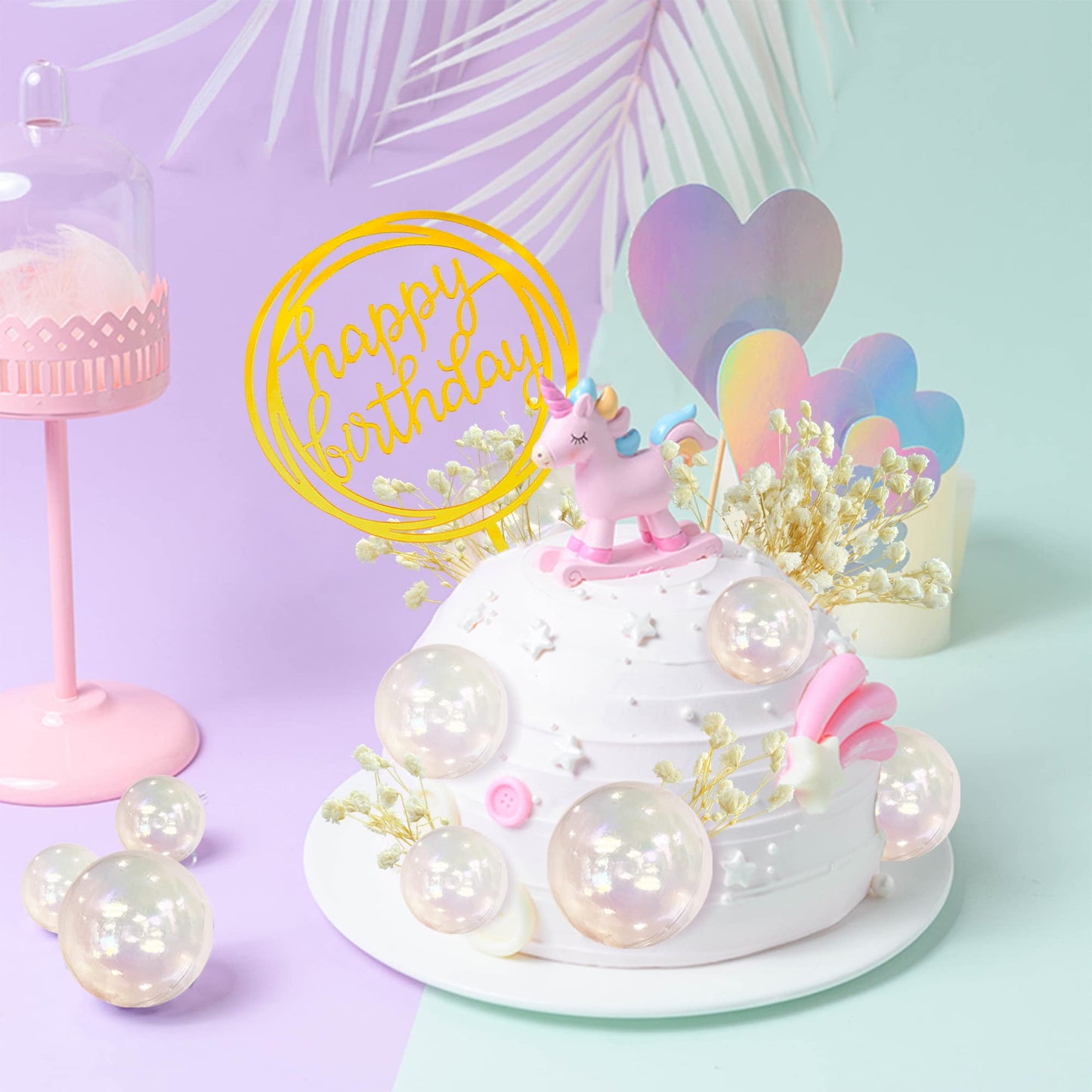 30 Pcs Mini Balls Cake Topper Diy Cake Insert Topper Acrylic Cake Topper Foam Cake Balls Artificial Dried Flowers For Wedding An