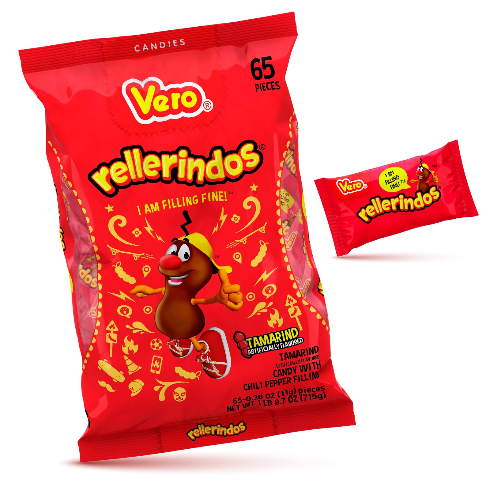 Vero Rellerindos - Tamarind Flavor Hard Candy (65 Units) - Authentic Mexican Candy, Individually Wrapped Hard Candy Pack Perfect For Parties, Piñatas, And Snacks