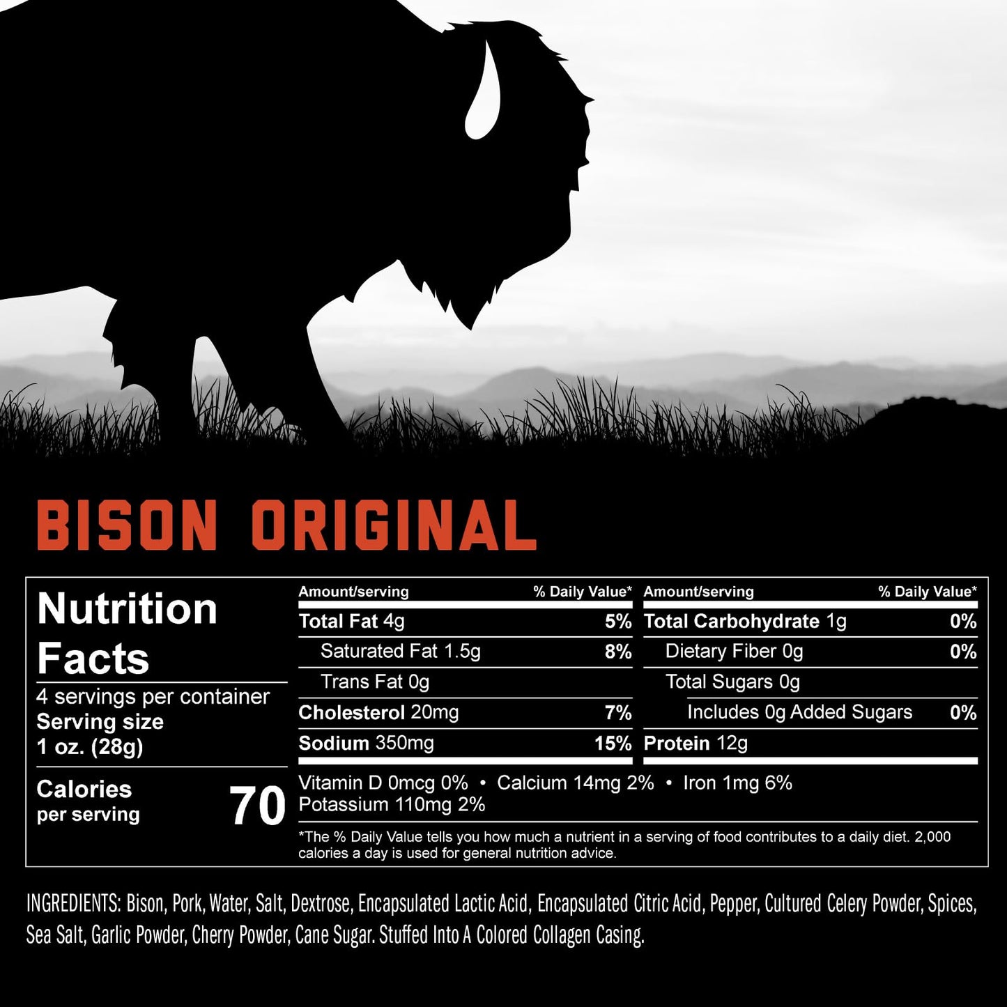 ICON Bison and Pork Snack Sticks - Original Flavor, All Natural, 6 Packs, 4 Sticks per Pack, High Protein, Low Calorie, Sugar Free