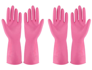 Rubber Gloves Dishwashing 4 Pairs For Kitchen,Cleaning Gloves For Household Reuseable.(Large,Pink)