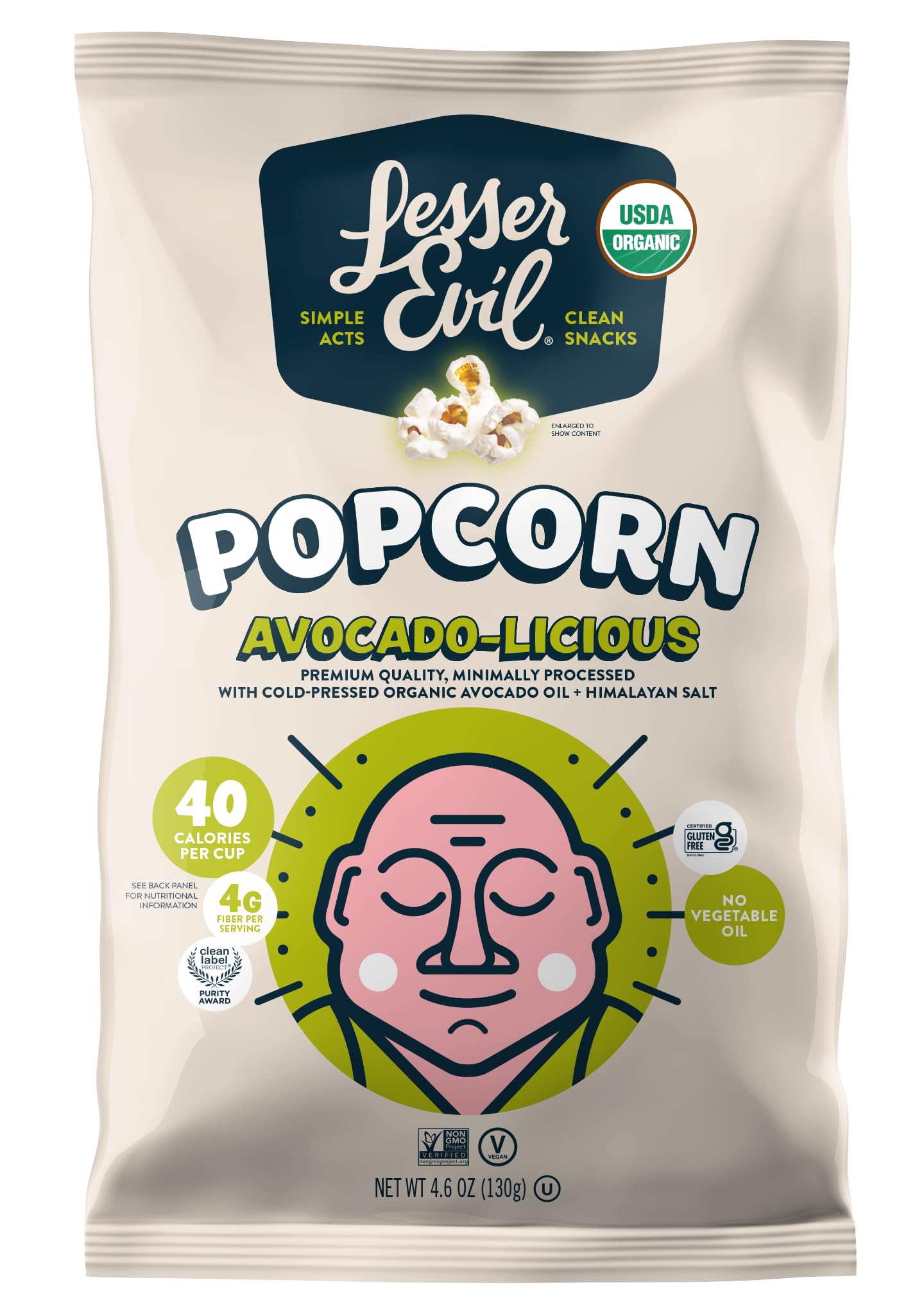 Lesserevil Organic Popcorn, Avocado-licious, 4.6 oz, Pack of 3, No Vegetable Oil