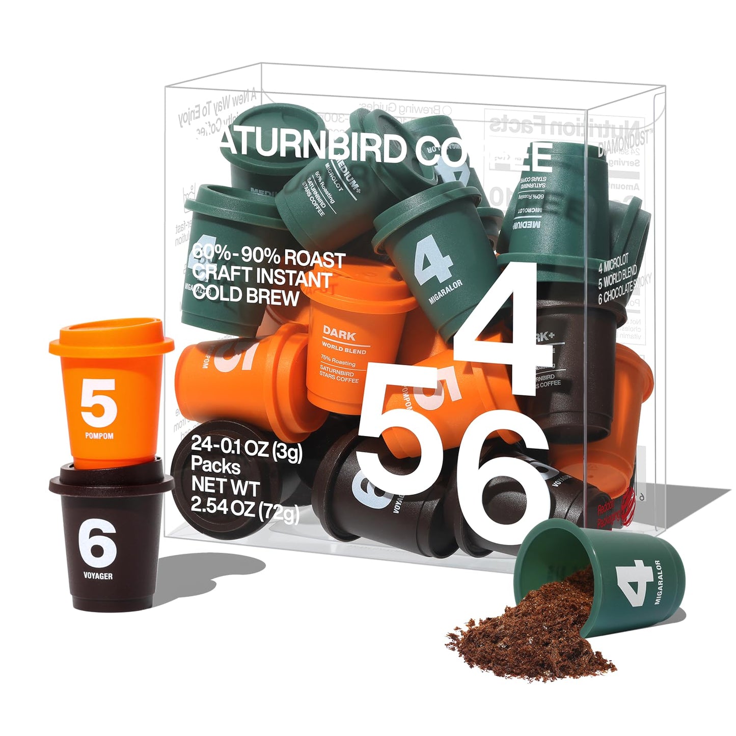 Saturnbird Coffee Instant Cold Brew - Medium, Dark Roast Variety Pack, 3 Roast Levels (No.4-6), 100% Arabica Coffee Powder, Enjo