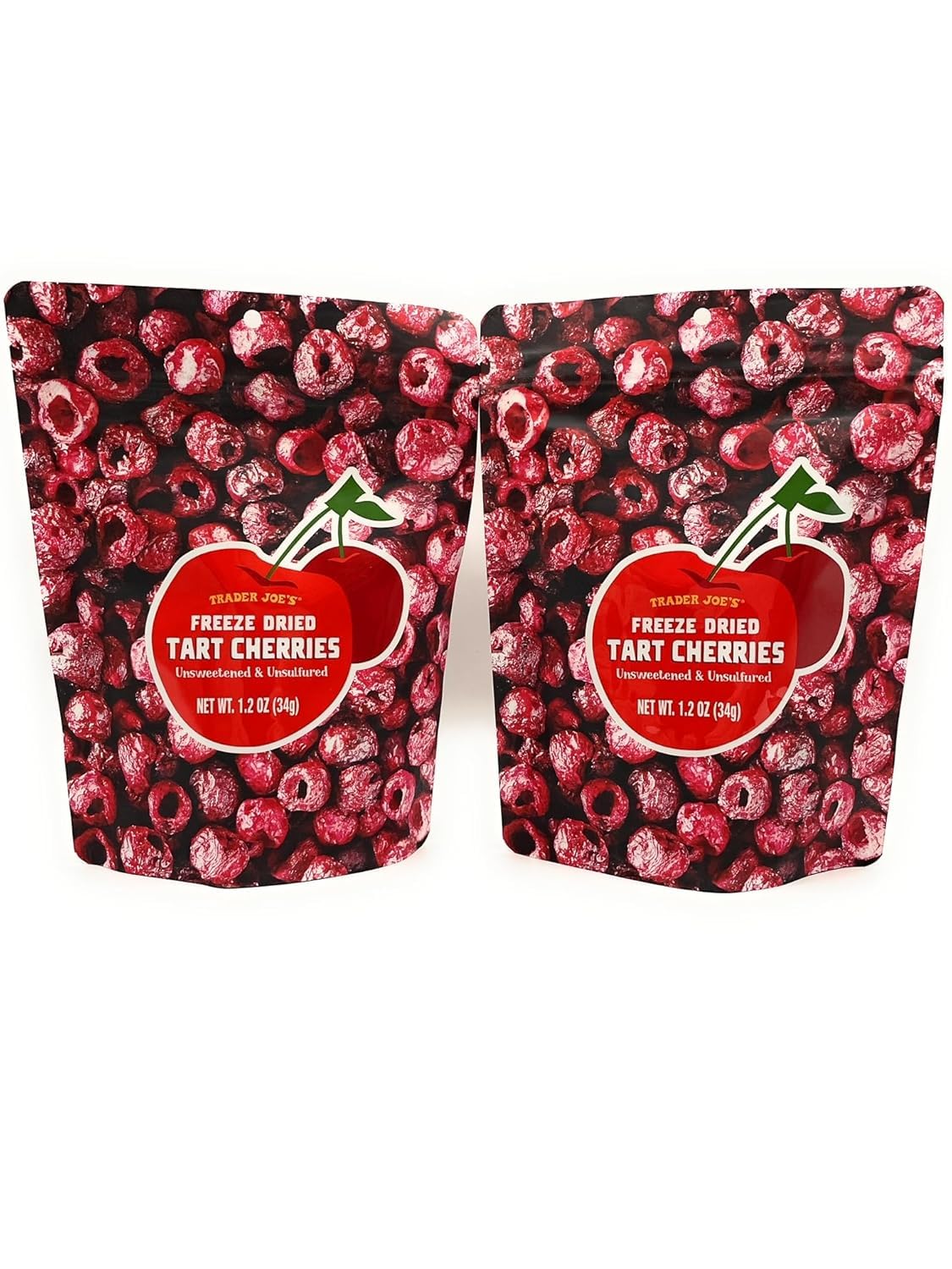 Trader Joes Freeze-Dried Tart Cherries Unsweetened & Unsulfured 1.2 oz (34g) - 2 Pack