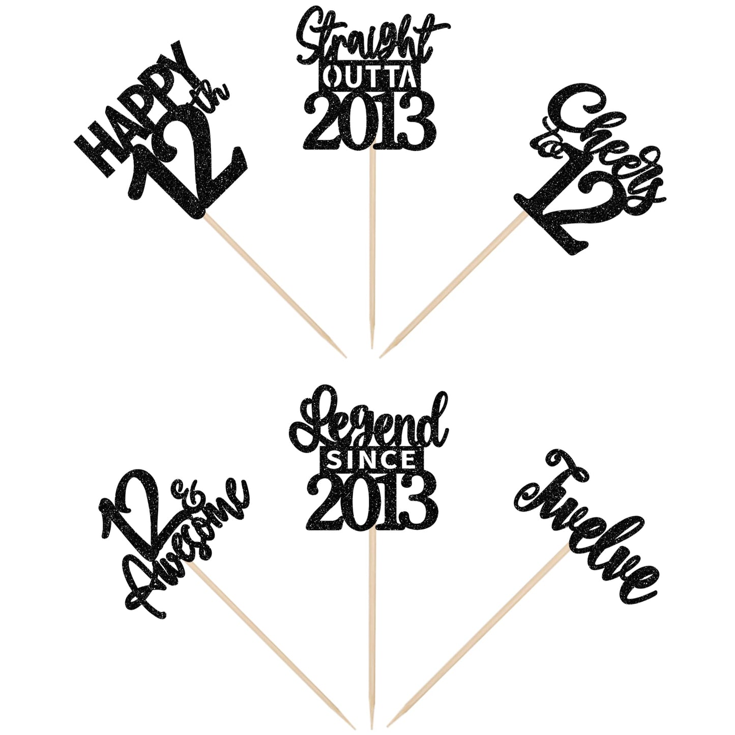 24Pcs Black 12Th Birthday Cupcake Toppers Twelve Happy 12Th Official Teenager Straight Outta 2013 Cupcake Picks Cheers To 12 Len