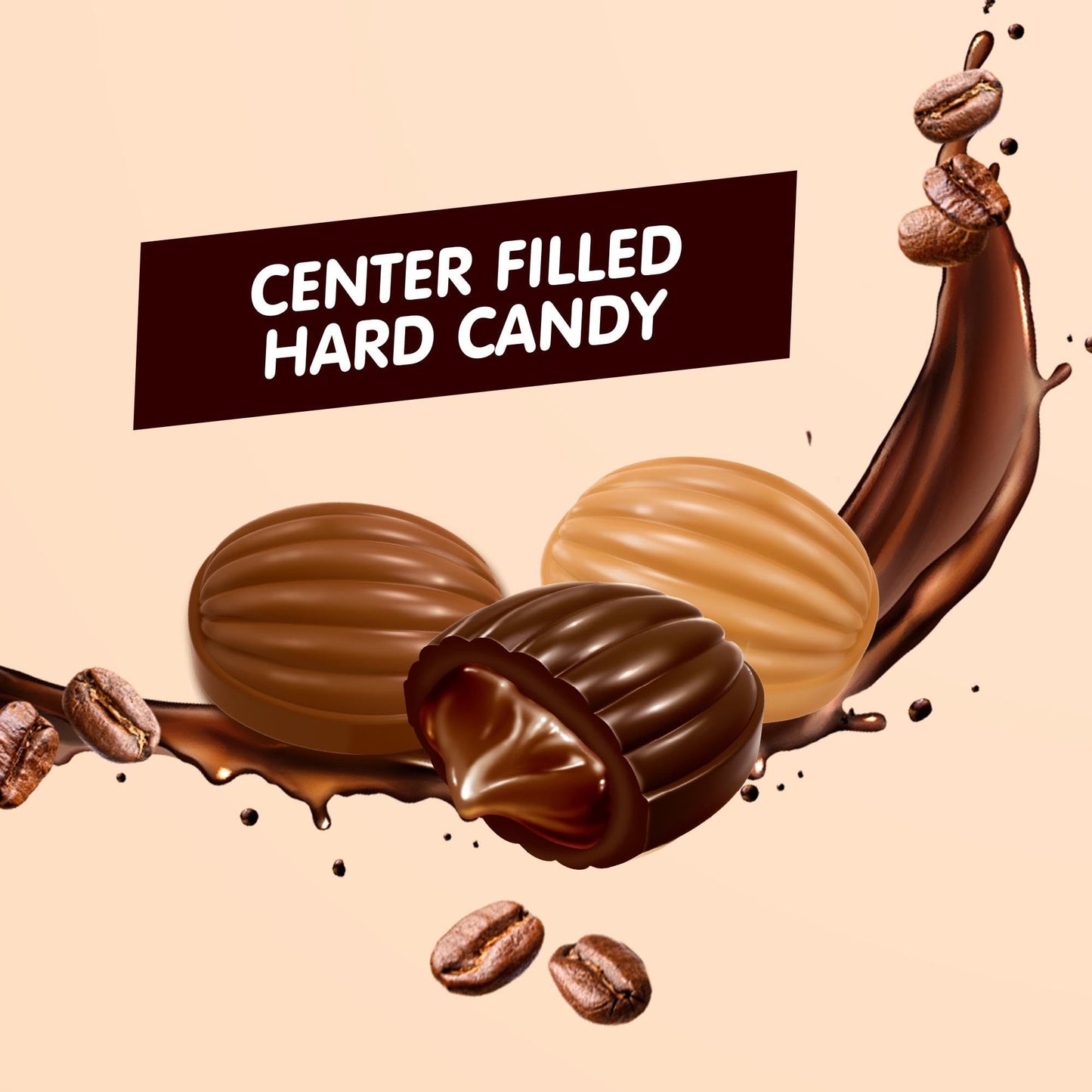 CANDY BREAK Coffee Drops - Center Filled Hard Candy, Macchiato, Espresso, Cappuccino Flavors, 24.7 Oz Bulk Bag
