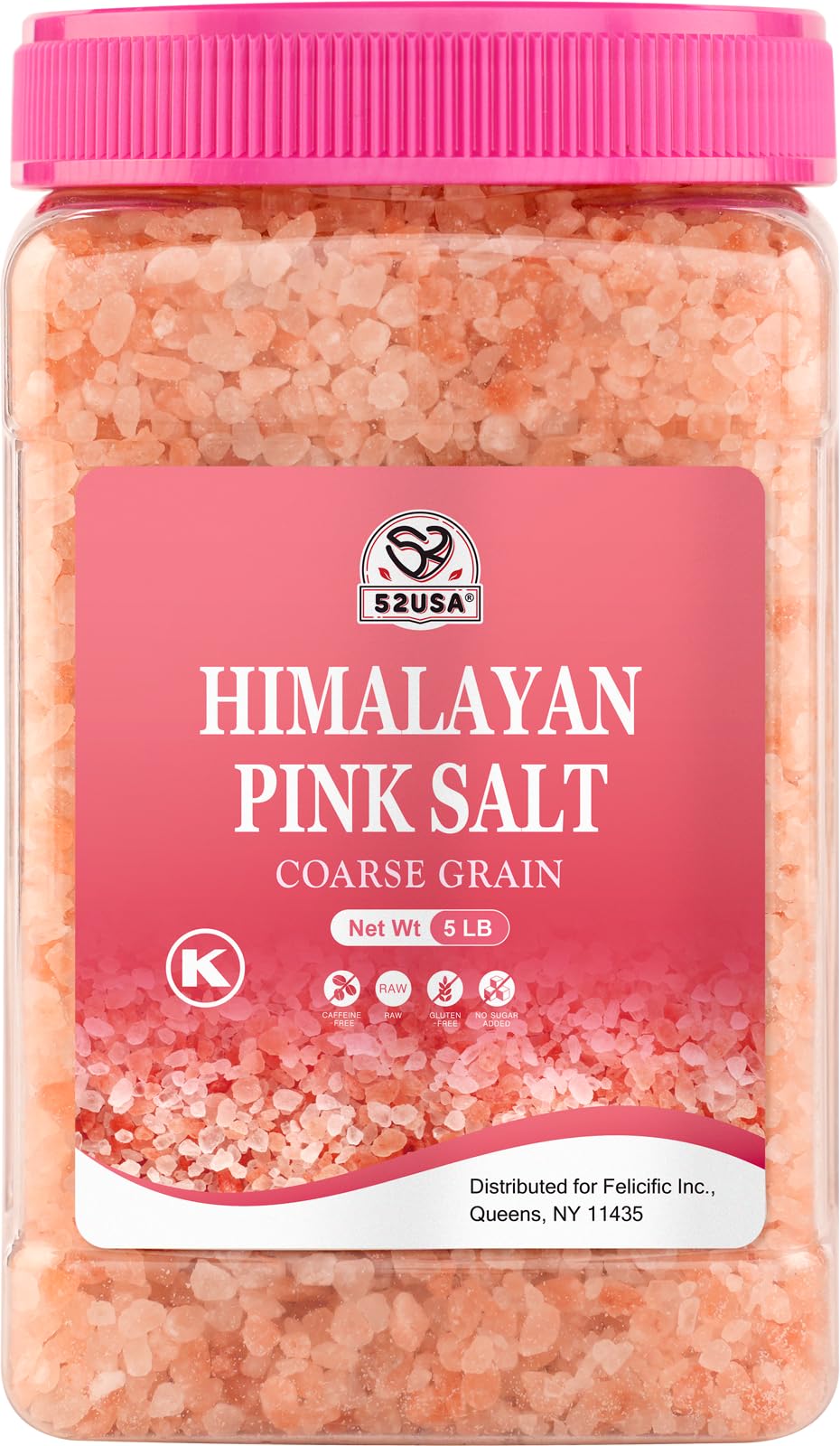 52USA Himalayan Pink Salt, Coarse Salt 5 Pound (80oz), Himalayan Salt, Pink Himalayan Sea Salt for Grinder Refill, Kosher Salt
