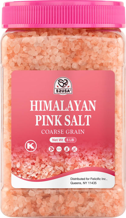52USA Himalayan Pink Salt, Coarse Salt 5 Pound (80oz), Himalayan Salt, Pink Himalayan Sea Salt for Grinder Refill, Kosher Salt