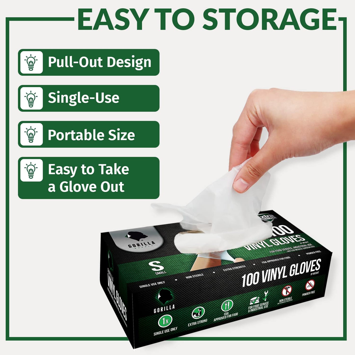 GORILLA SUPPLY Disposable Heavy Duty Vinyl Gloves, Latex Free, 4mil, Large, Clear, 100 Count