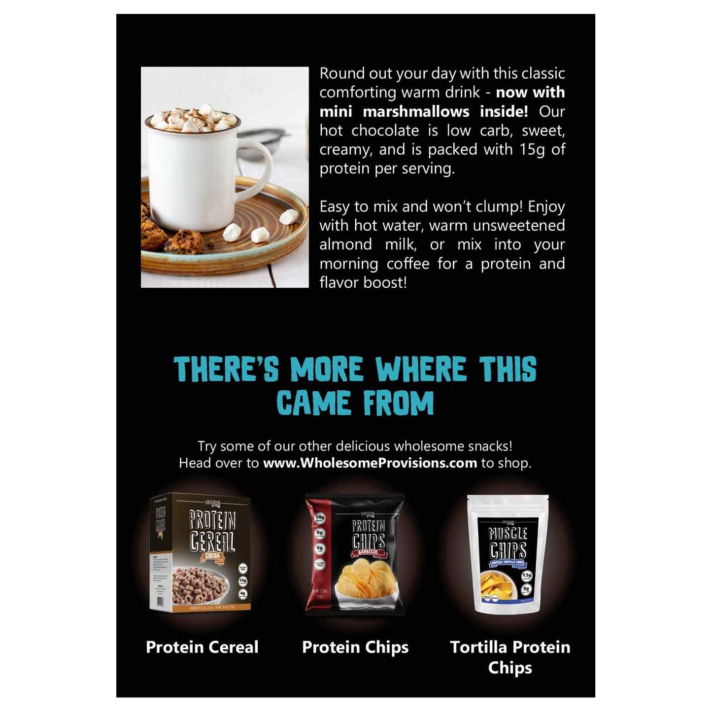 Wholesome Provisions Protein Hot Chocolate Mix, Low Carb, 15g Protein, 2g Net Carbs, 0.88 Oz (Pack of 7)
