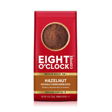 Eight O'Clock Coffee Hazelnut, 11 Ounce (Pack Of 6) Medium Roast Ground Coffee, Buttery, Smooth & Nutty, 100% Arabica